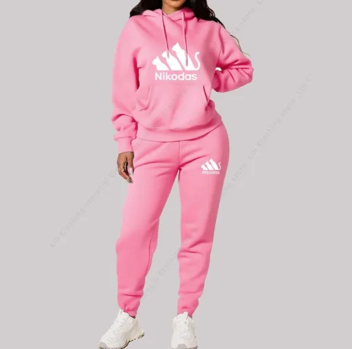 Women's Sets Hoodie+Pants 2 Piece Outfits Sportswear Aesthetic Trend 2026 New Woman Pink Tracksuit Fashion Famale Streetwear