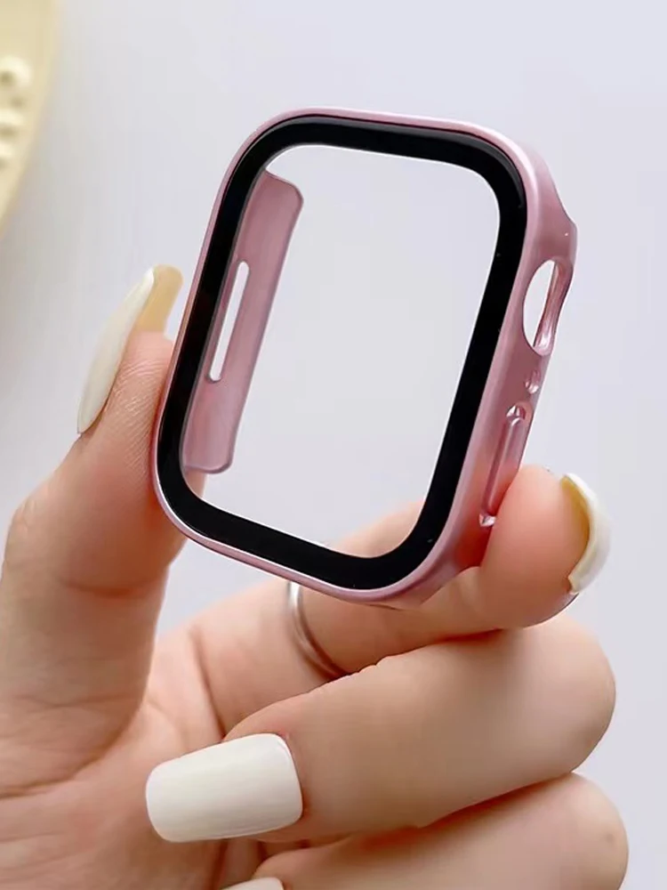 Gehärtete Glasabdeckung für Apple Watch 10, 46 mm, 42 mm, 45 mm, 44 mm, 40 mm, gerade Kante, Displayschutzfolie, Apple Watch-Gehäuse Serie 7, 8, 9 SE