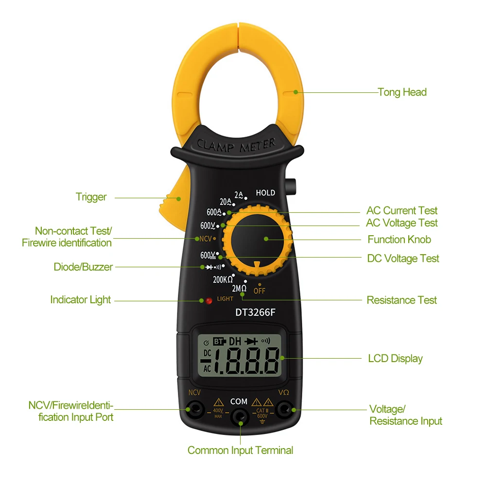 ANENG DT3266F Digital Clamp Meter Multimeter AC DC Voltage Current Voltmeter Diode Resistance Fire Wire Identifing NCV Tester