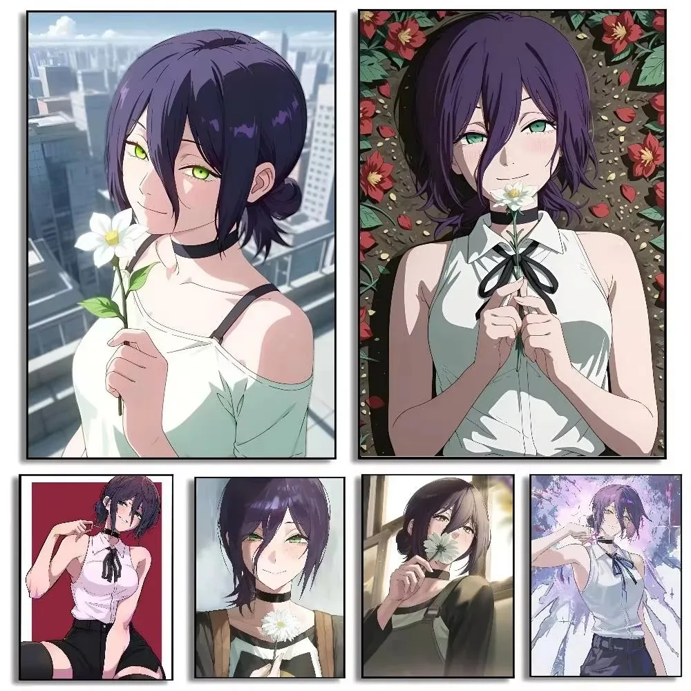 Chainsaw Man Diamond Painting, Peaceful Floral‑themed Portrait Series, Elegant Wall Display for Teen Anime Lovers Room