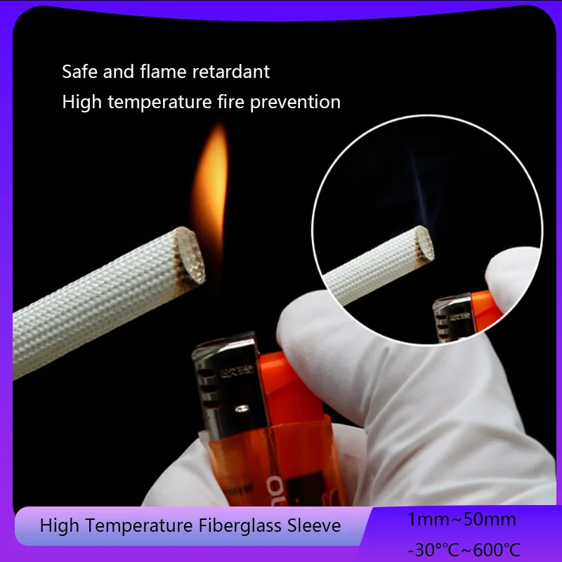 ID 1~50mm White Black High Temperature Resistant 600 Deg.C Fiberglass Tube Chemical Glass Fiber Braided Sleeve Cable Protector