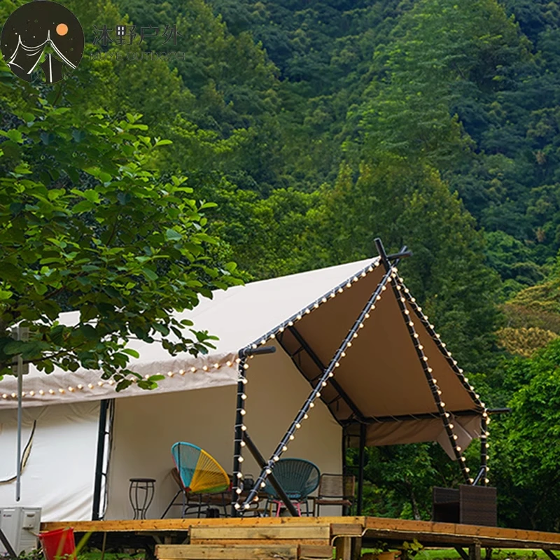 Camp, hotel, tent, overnight stay, wooden house, B&B, leisure and entertainment tent, catering tent, large space, shade room