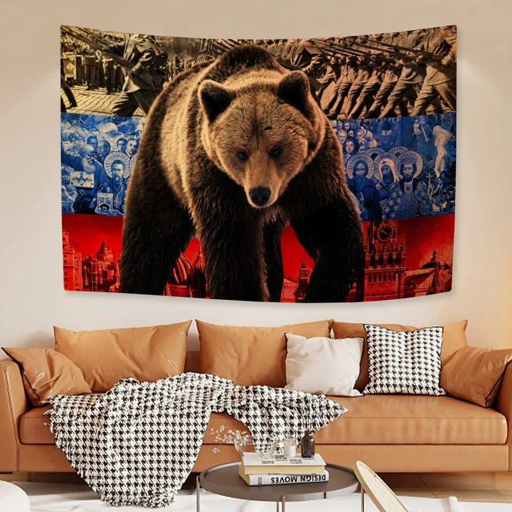 

Russian Pride Bear CCCP Tapestry Wall Hanging Home Decor Aesthetics Living Room Background Cloth Sofa Cover Bedspread