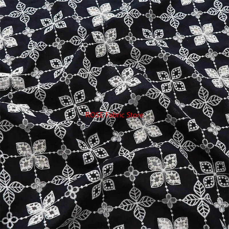 

Black Hollowed Out Embroidered Pure Cotton Fabric Dresses Shirts Clothing Accessories DIY Handmade Fabric Apparel Sewing Fabric