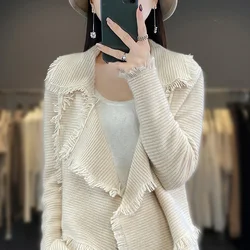 Hot selling 100% Australian wool cardigan Women's sweater Solid color cashmere knitted full sleeved fashionable women's cardigan