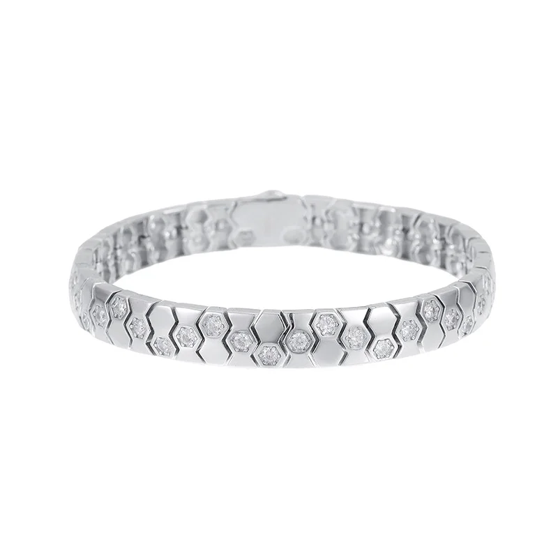 

2025 Fashion 100% 925 Sterling Silver 16-20cm Honeycomb Style Pave AAA Zirconia Bracelet For Women Luxury Fine Jewelry