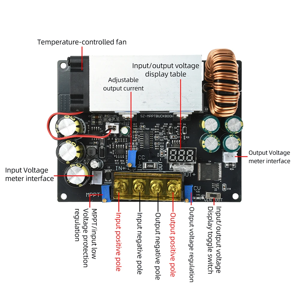 800W 25A MPPT Solar Charging Power Supply Module DC-DC adjustable Step Down Buck Converter 18V-90V to 2-60V Auto Charging Board - view 2
