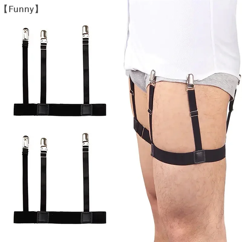 [[مضحك] قميص رجالي حزام البقاء مع مقاطع قفل غير قابلة للانزلاق شهم الساق الفخذ الحمالات الأربطة حزام مرونة موحدة قميص الأقواس