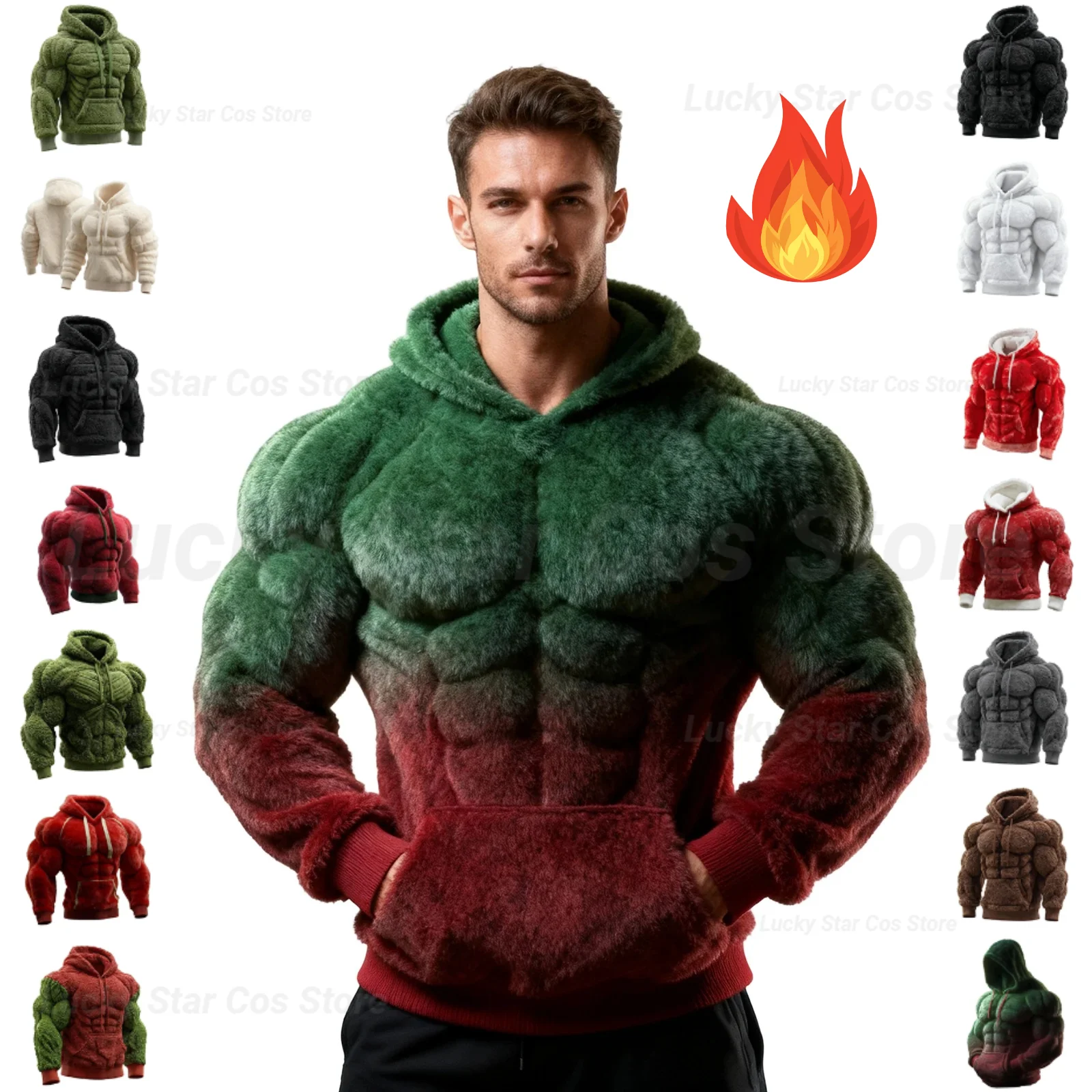 

2026 Flannel Solid Color Hooded Sweatshirt Abdominal Muscle Shape Hooded Sweatshirt Long Sleeved Patchwork Hoodie Men'S Pullover
