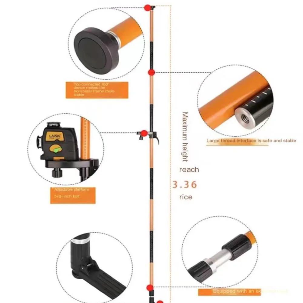 Imagem -03 - Suporte Multifuncional para Tripé de Nível a Laser Poste Telescópico de 3.36m Extensão a Laser com Interface de e para Autonivelamento