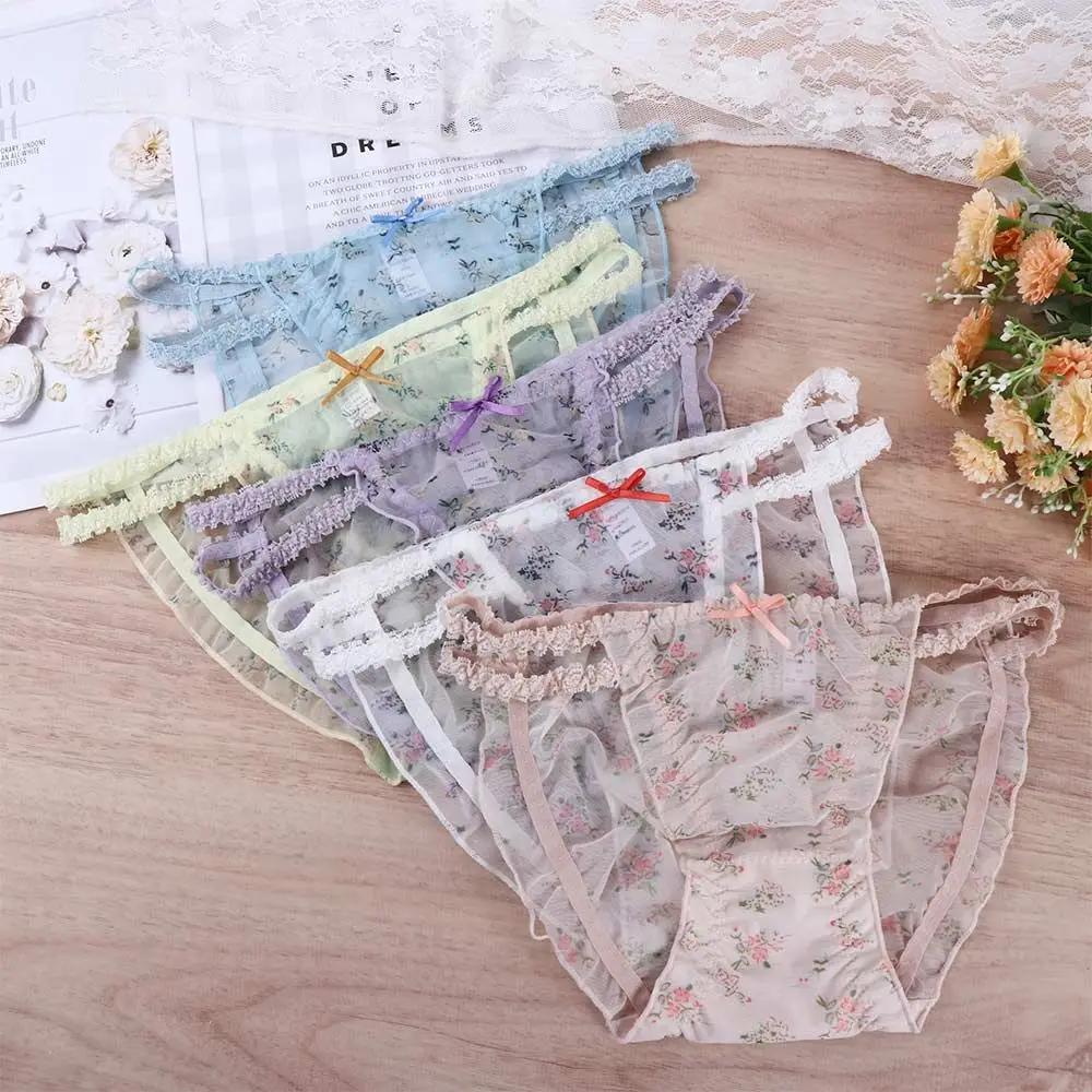 

Breathable New Transparent Froal Bow Girls Flower Underwear Lingerie Mesh Panties Lace Briefs