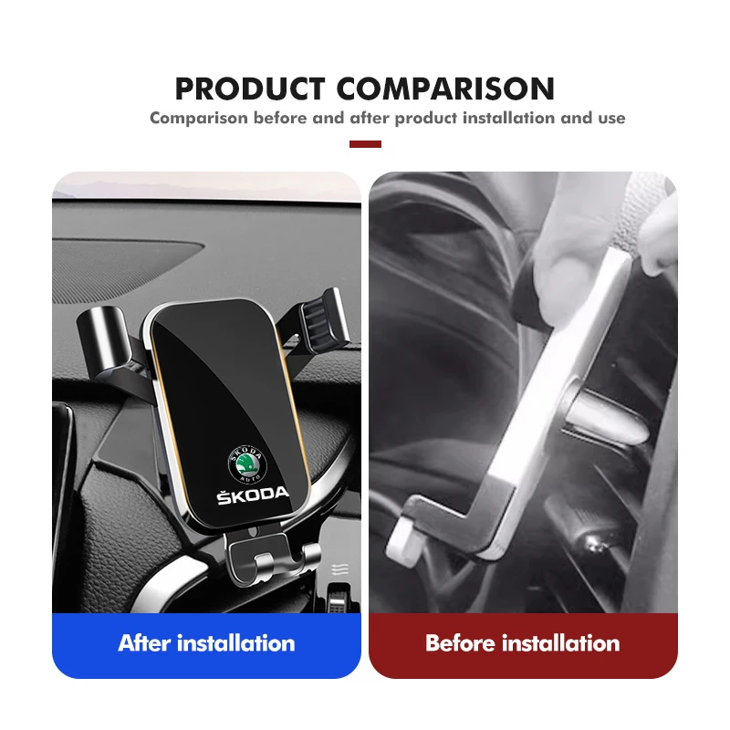 For Skoda Car Phone Gravity Holder Car Air Vent Clip Mount Mobile Phone Holder Kodiaq Fabia Kamiq Karoq Octavia 2 3 Rapid Scala - view 4