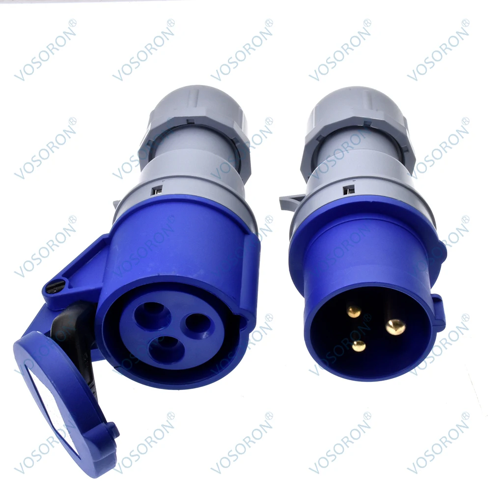 Industrial Socket Plug Connector,Electrical Plugs IP44 Waterproof 3 Phase Power Plug 3Pin 16A 2P+PE 220‑250V