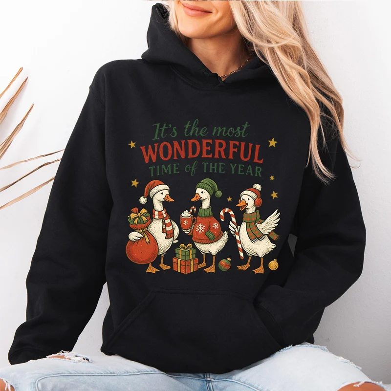 

Christmas Goose Women's Autumn Winter Hoodies It's The Most Wonderful Time Print Hoodies Fleece Pocket Hooded Zip Up Sweatshirt