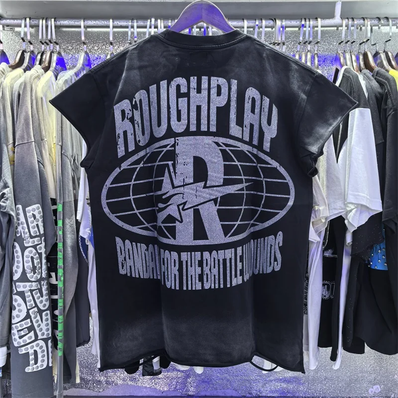 Rough Washed Black Shirts Thuglife Hip Hop Men Women Oversized Sleeveless Vest T-shirts