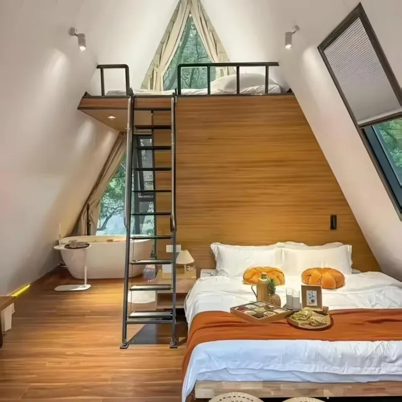 Customizable Worldwide Delivery A Frame Wooden Cabin Magic Bungalow Triangular Modular House