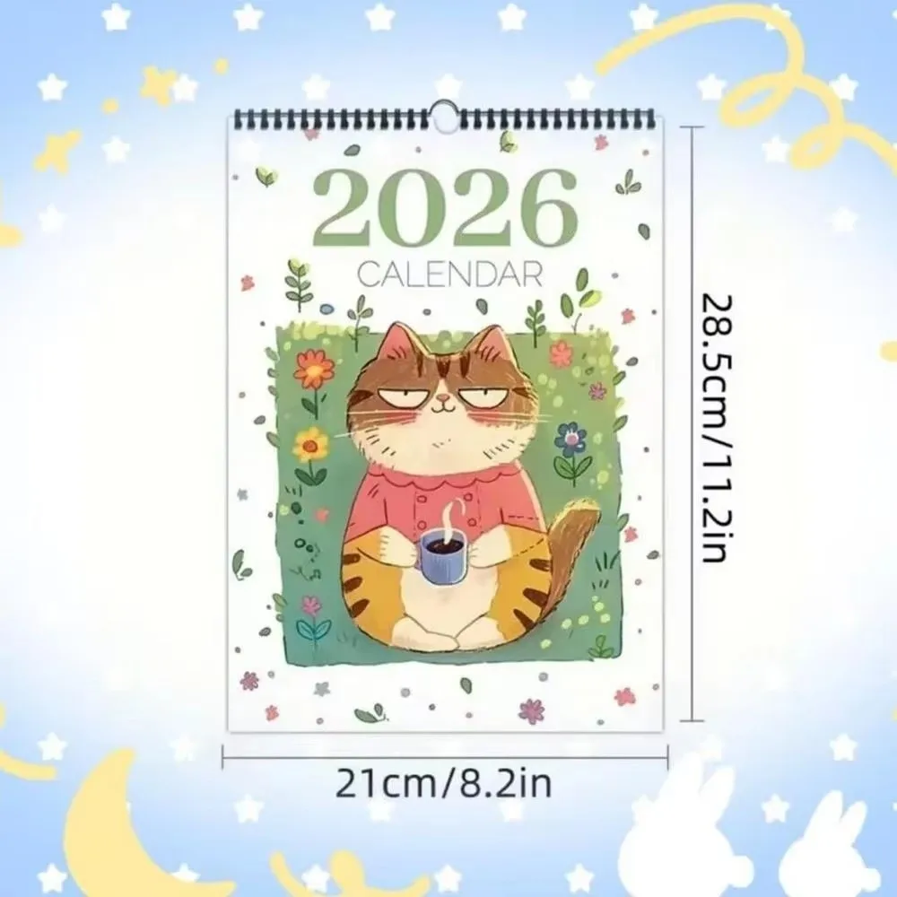مخطط عائلي إبداعي 2026 تقويم 12 تقويم مقهى القطط المصنوع يدويًا شهريًا مقاس كبير تقويم الحائط ديكور المنزل