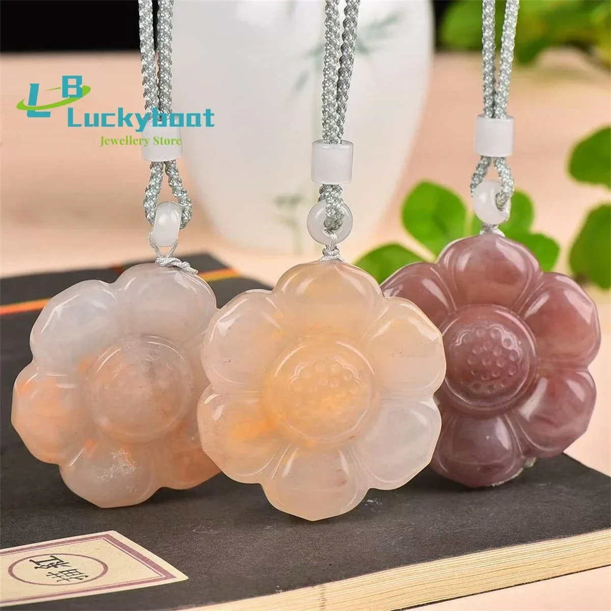 Natural Gold Silk Jade Flower Blooming Fugui Pendant Simple and Personalized Exquisite Fashion Versatile for Men and Women
