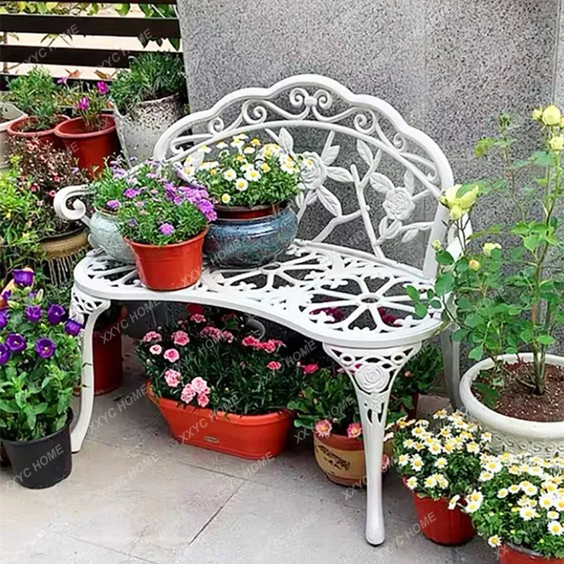 

Park chair Love seat Rose pattern yard bench garden Balcony seater cast aluminum Solid leisure chair metal furniture