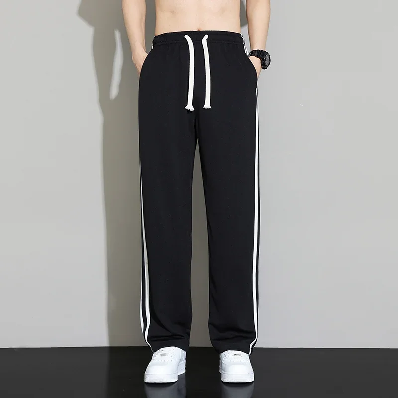 Summer New Men Sweatpants Joggers Straight Pants Neutral Breathable Loose Outdoor Quick Drying Fabric Striped Casual Trouser
