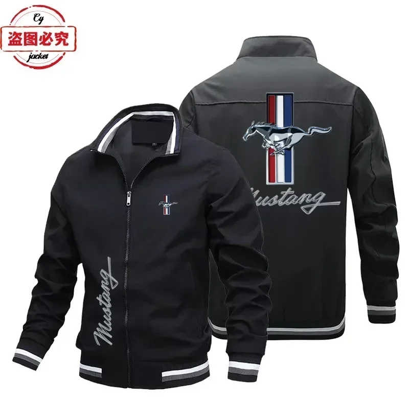 European size car logo printed jacket long sleeved Mustang men's spring and autumn cardigan standing collar jacket racing suit