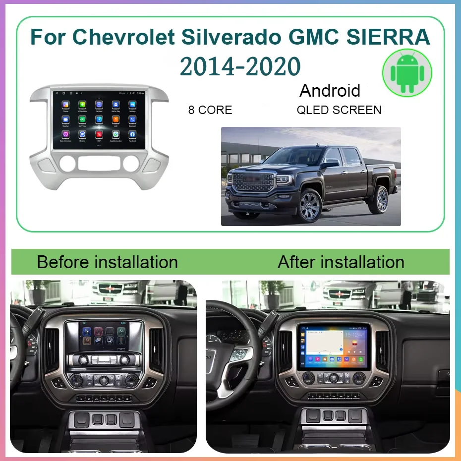 13.3“ Android Car Radio Player GPS Navigation For Chevrolet Silverado GMC SIERRA 2014 - 2020 Auto Stereo Multimedia Carplay Unit