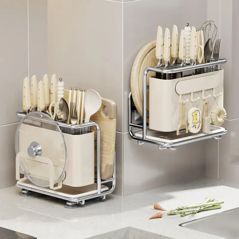 

2025 New Kitchen Knife Ra Multi-Function Wall-Mounted Cutting Board Inteated Knife Tool Organizer Home Storage elf