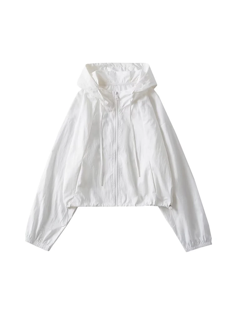 American Style Retro Short Hooded Casual Jacket Women's Spring Autumn New Small Size Sport Windbreaker Sunscreen Clothes