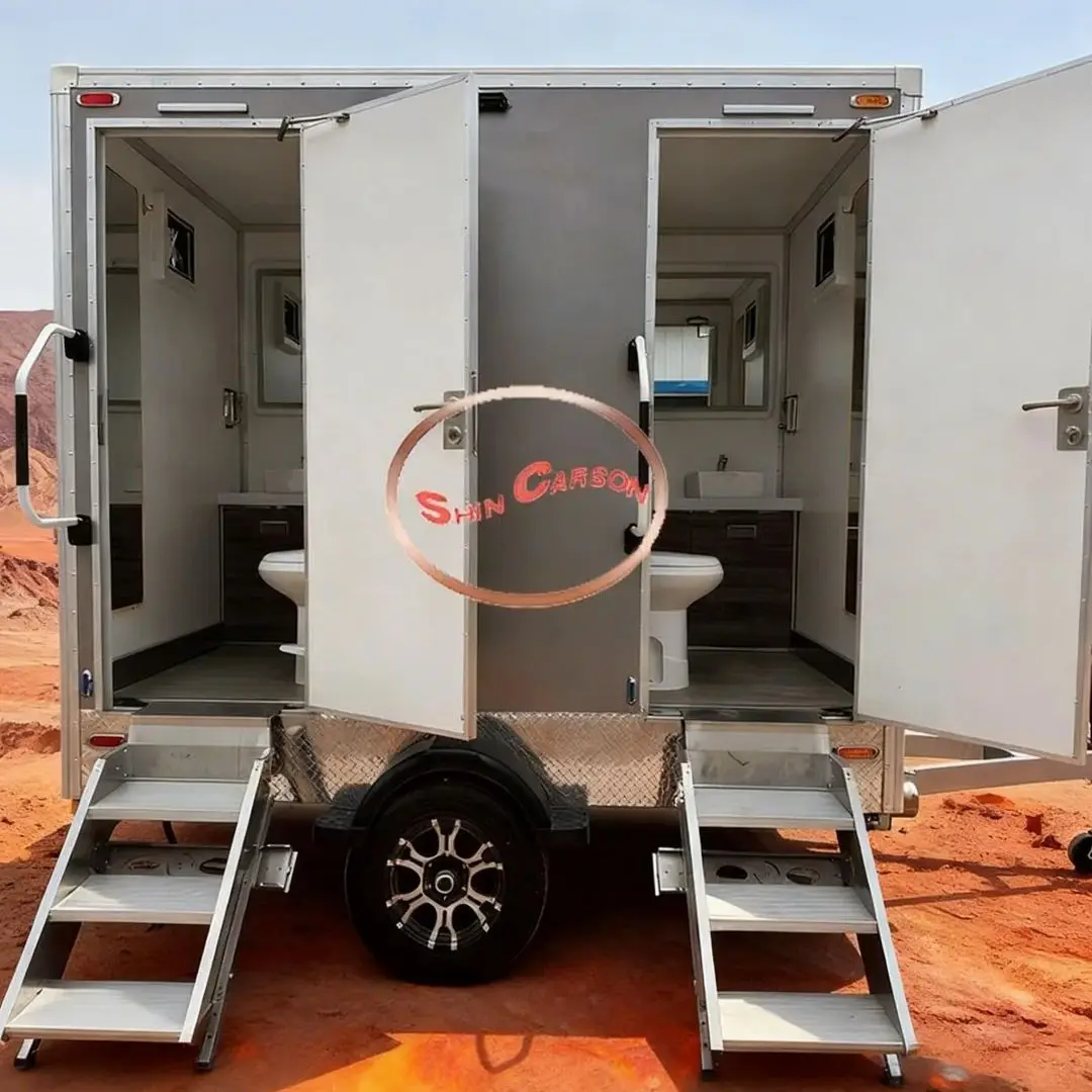 

Outdoor Towed Mobile Restroom Trailer Toilet with Flush System And Ventilation for Camping Construction And Large Events