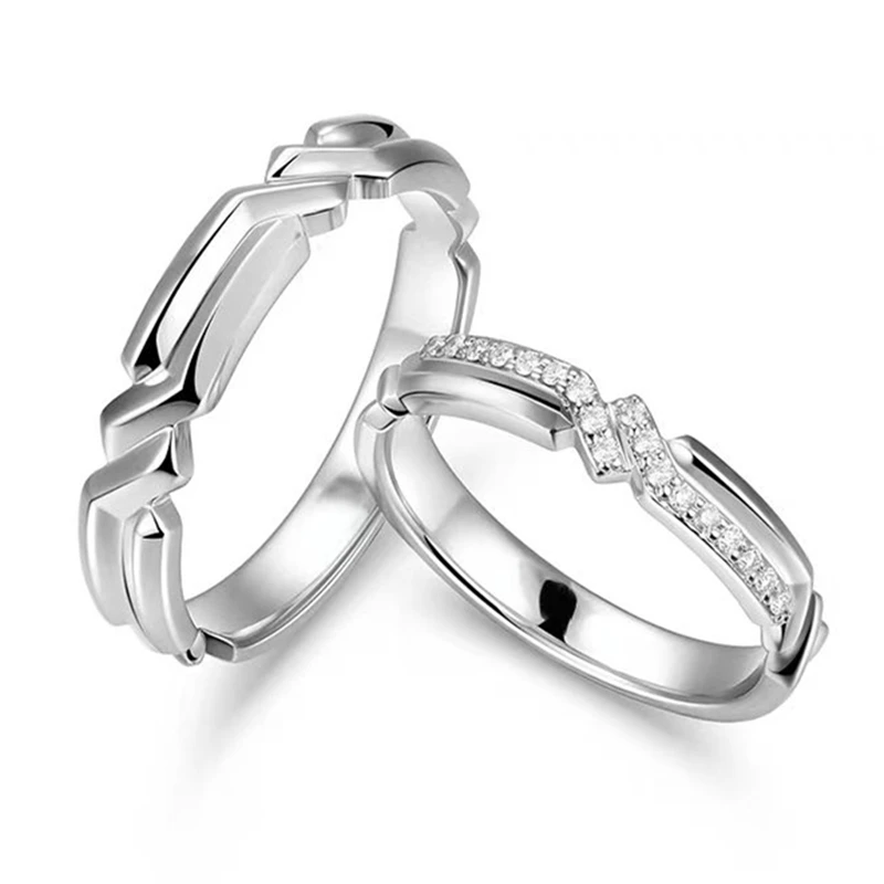 Custom Designer Segment-Inspired Gold-Plated Silver Rings with Lab-Grown Diamonds - Bold Line Design for Valentine & Wedding