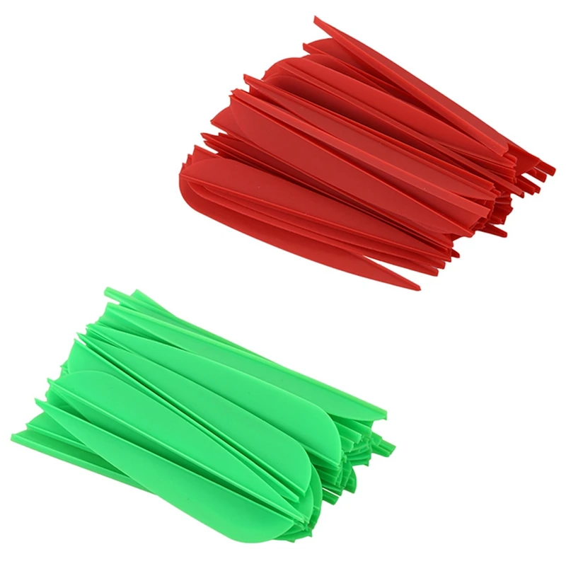 100 flechas de piezas Vanes de 4 pulgadas, plumas de plástico para manualidades, flechas de Tiro con Arco-50 piezas verde y 50 piezas rojo