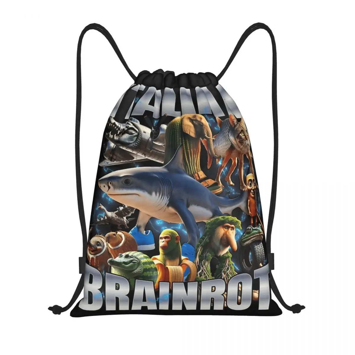 

Italian Brainrot Tralalero Tralala Drawstring Backpack Gym Sports Sackpack String Bag for Exercise