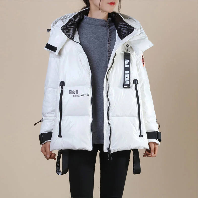 Mode Witte Eend Koreaanse Vrouwen Hooded Feather Parka Winter Down Jas Heldere Casual Dikke Korte Puffer Jas