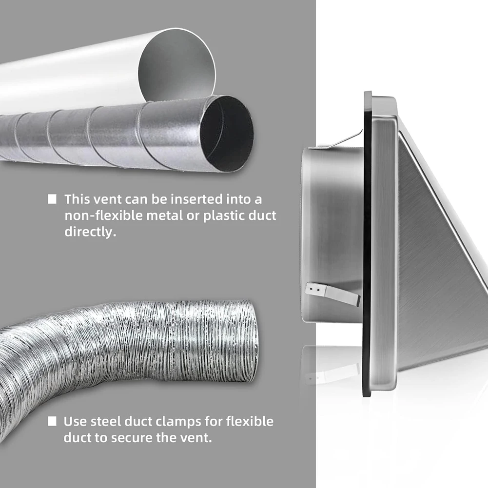 Extractor externo de 5 pulgadas para ventilación de pared, aleta acolchada sin retorno, cubiertas de ventilación para secadora exterior de acero inoxidable para casa