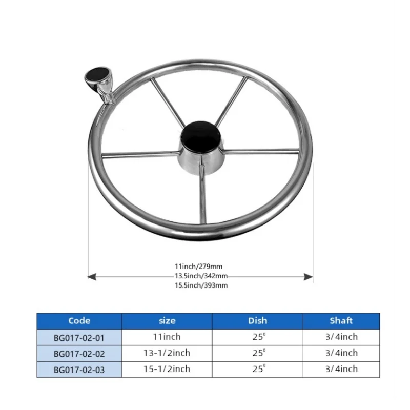 11 ''13.5'' 15.5 ''volante per barca con manopola 5 razze in acciaio inossidabile lucido a specchio alto accessori marini per Yacht marini