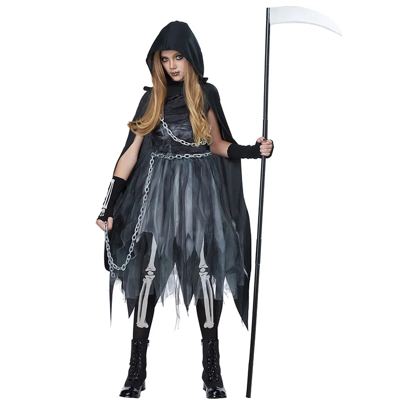 2025 New Arrival Skull Child Soul Taker Halloween Tutu Dress Up Reaper Girl Costume