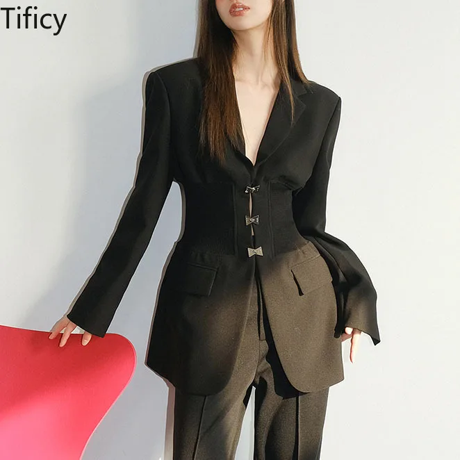 

High Quality French Style Commuting Style Slim Blazers Women's 2024 Spring New Suit Bow Versatile Waistband Slim Fit Suit Jacket