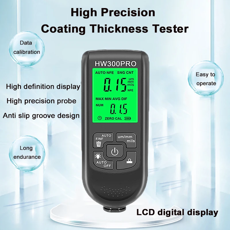 

HW-300PRO Coating Thickness Gauge LCD Automobile Film Thickness Meter Car Paint Coating Thickness Tester Automotive Film Gauge