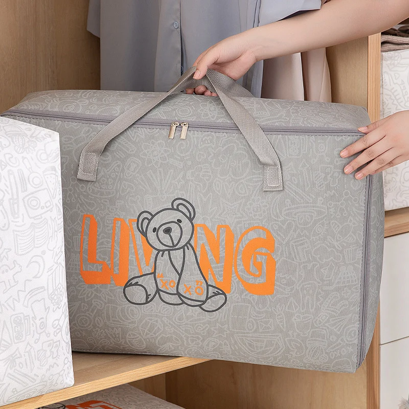 1pc Cute Bear Large Capacity Storage Bag, Zipper Dustproof Organizer for Quilts Blankets Clothes, Portable Moving Wardrobe Tote view 5