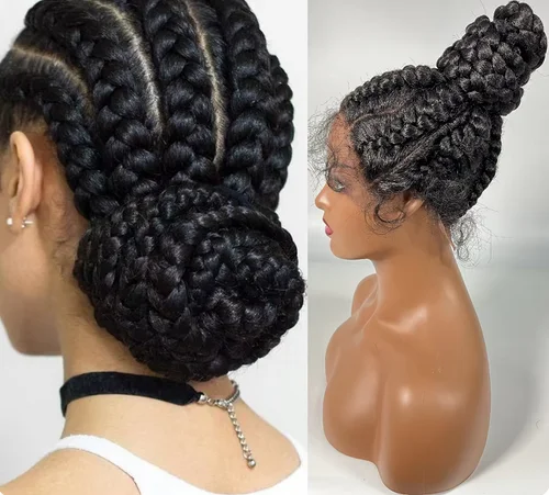 Synthetic Braided Updo Lace Front Wig Box Braids Wig For Black Women Cornrow Braids Lace Wigs Frontal Afro Wig New Style Hair