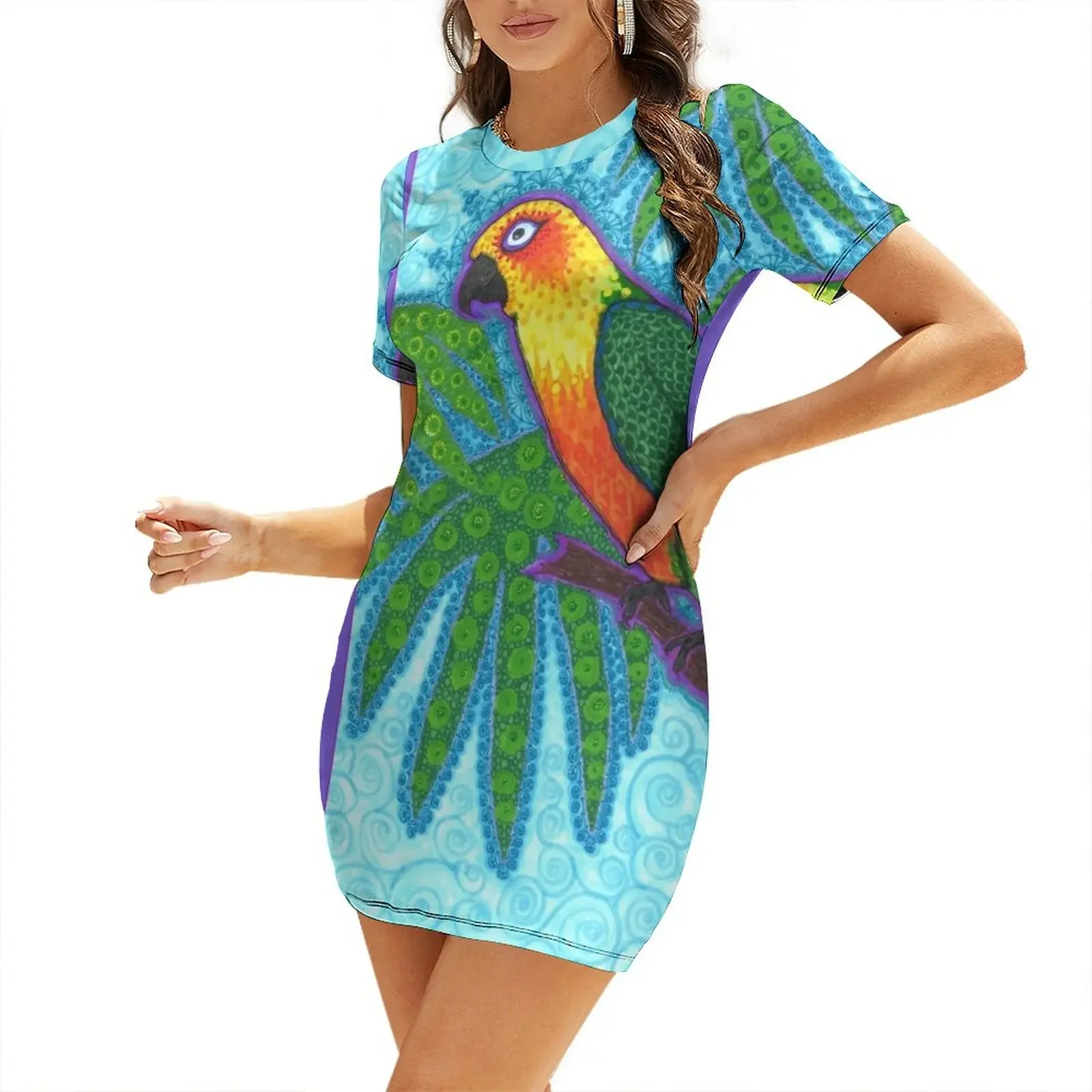 

Ronnell's Parrot Short-Sleeved Dress evening dress Casual dresses elegant and pretty women's dresses Dress