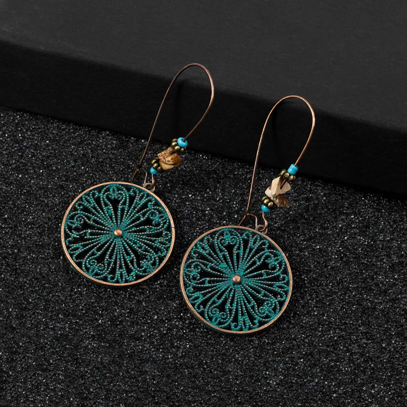 

Bohemian Ethnic Style Retro Hollow Geometric Earrings Exaggerated Carved Pattern Dangle Drop Earrings Personality Statement