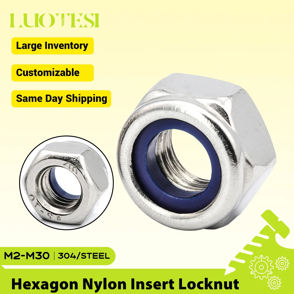 Hexagon Nylon Insert Locknut 304 SS/201SS/316SS/Zinc Plated/Nickely Plated M2-M30 Hex Self-Locking Anti-Loose Screw Nuts DIN985