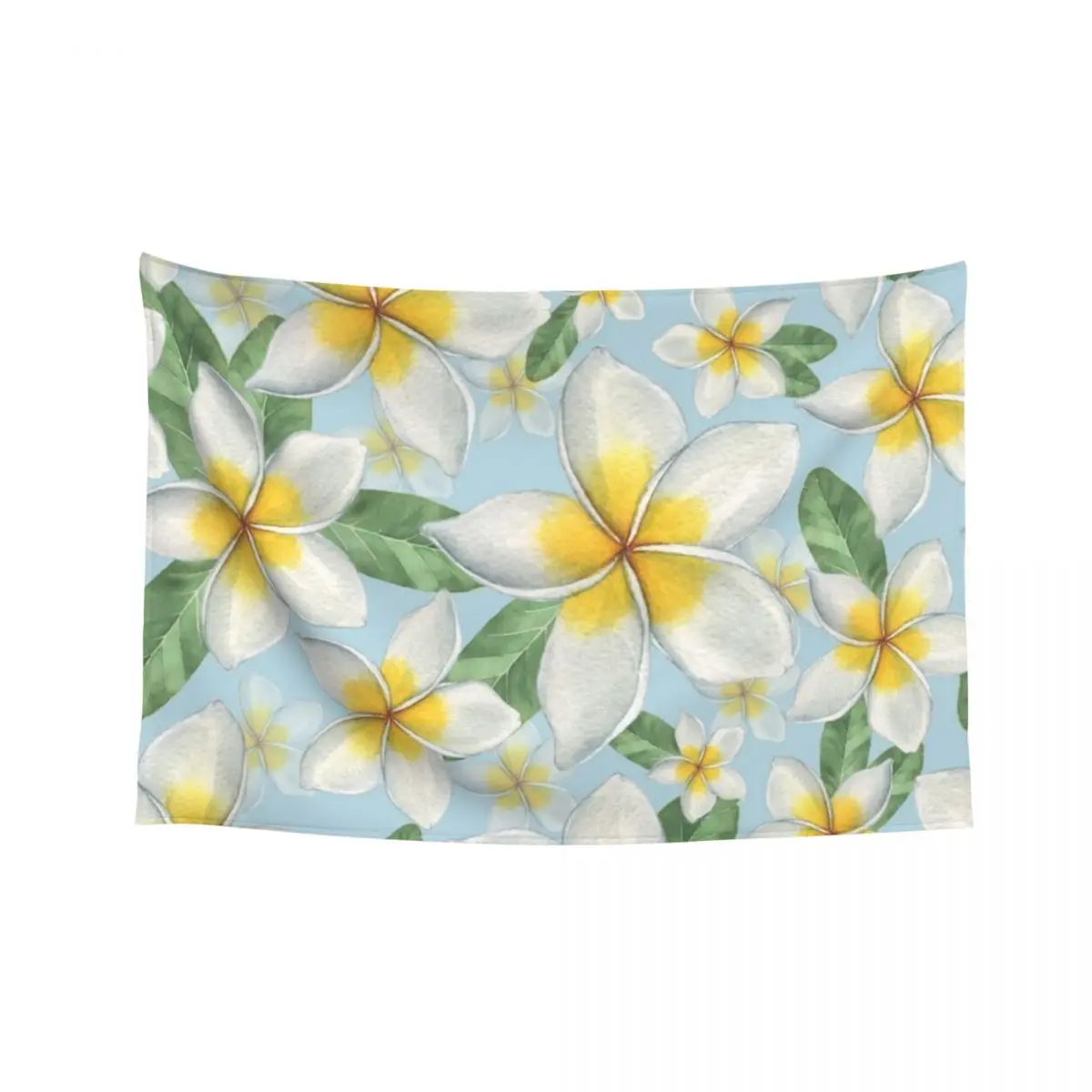 

White and yellow plumeria flowers - White Plumeria Flower Pattern Tapestry Room Aesthetic Home Decorators Art Mural Tapestry