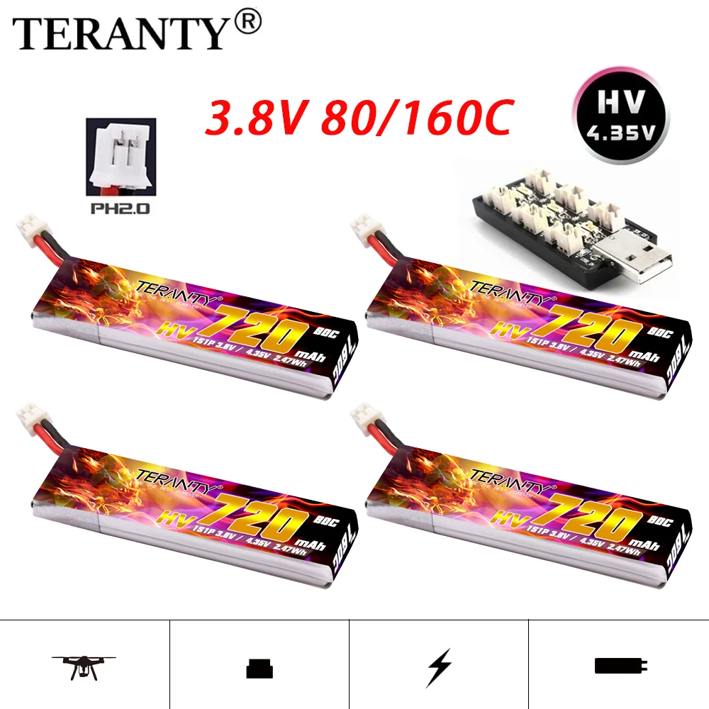 Upgraded TREANTY 720mAh 1S 3.8V 80C/160C HV 4.35V Indoor Remote Control Traverse Model Drone FPV Tinyhawk Lipo Battery