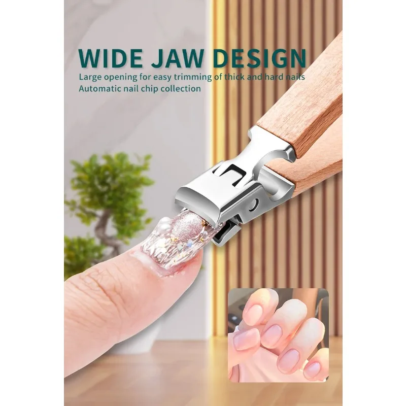 2PCS Wooden Handle Large Opening Nail Clipper Stainless Steel Manicure Efficient Tool with Storage Case Sharp Men Women Gift