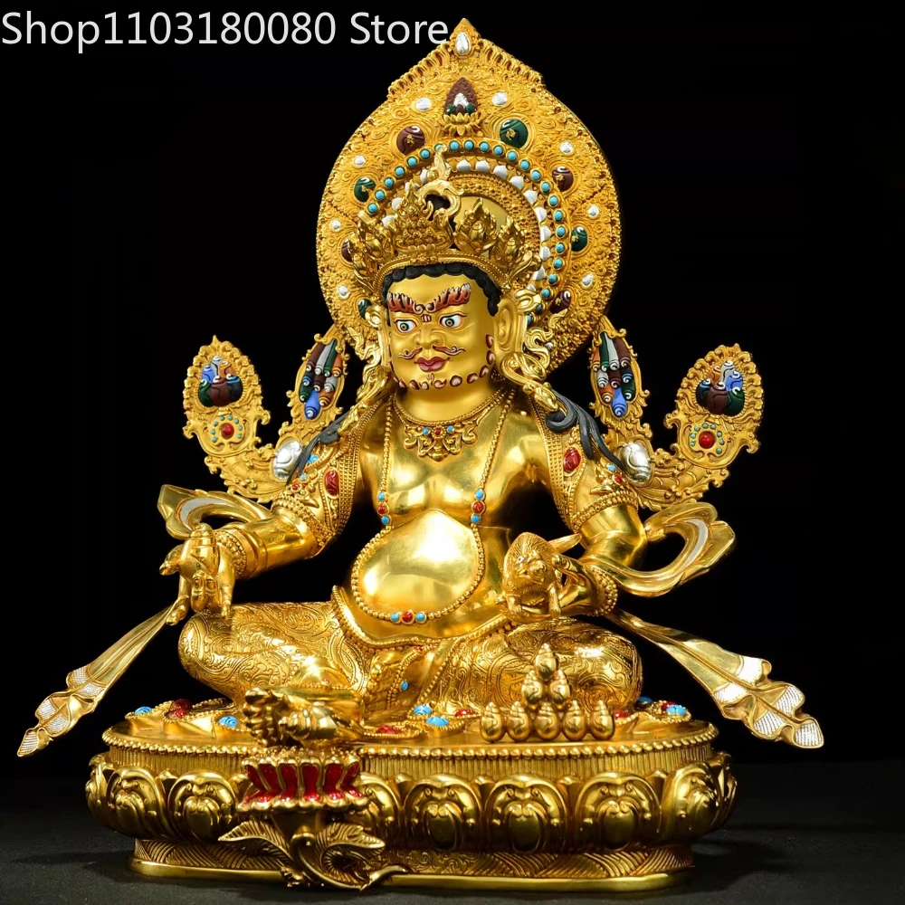 Copper gilding inlay Yellow Jambala sculpture Tibet God of wealth buddha statue,36cm,28cm