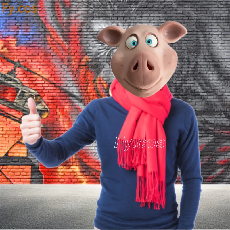

Happy Pig Mask Halloween Cosplay Cute Latex Animal Full Head Novelty Special Use Realistic Mascara for Adults Funny Rave Costume