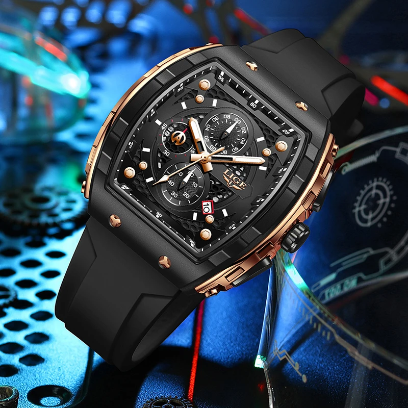 LIGE original 2024 classic luxury men\'s watch quartz silicone strap date luminous business casual watches for men reloj hombre