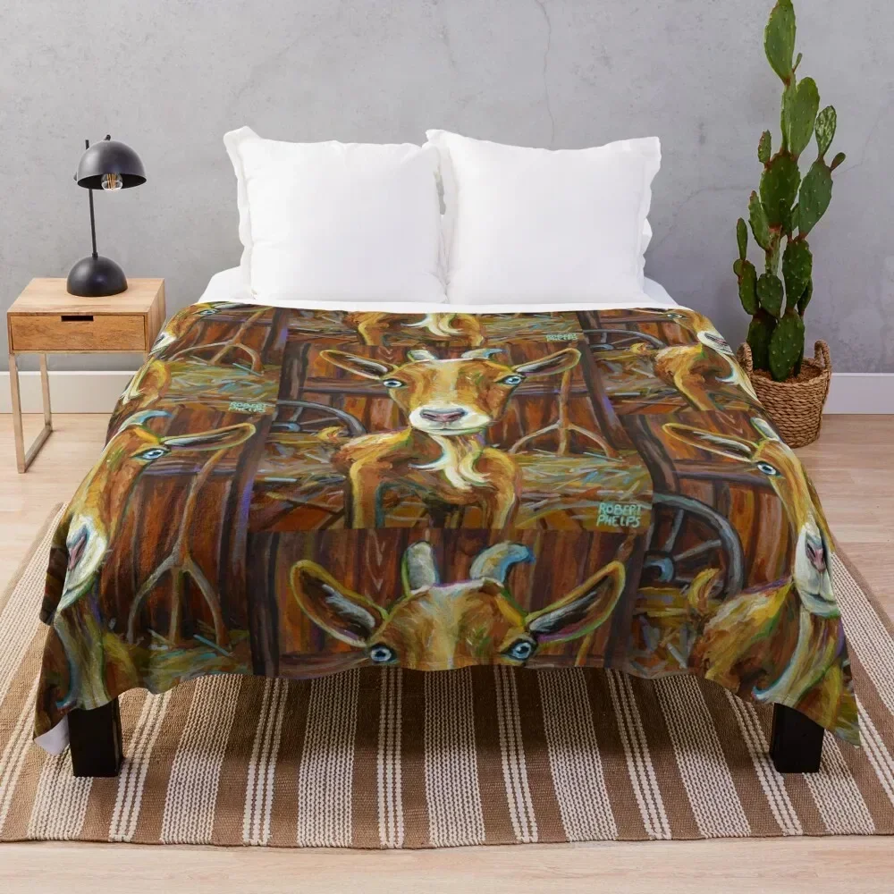 

Golden Goat in Barn by Robert Phelps Throw Blanket